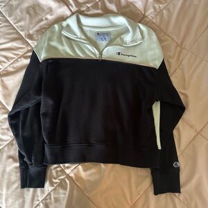 Champion Black and Off-White Pullover Quarter-Zip Sweatshirt